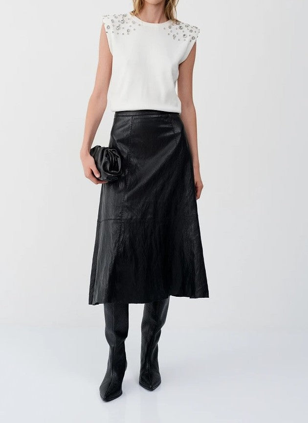 Falda midi efecto piel