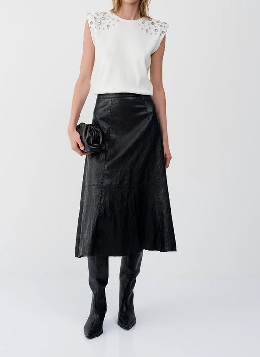 Falda midi efecto piel