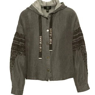 Chaqueta ligera gris con botones y capucha