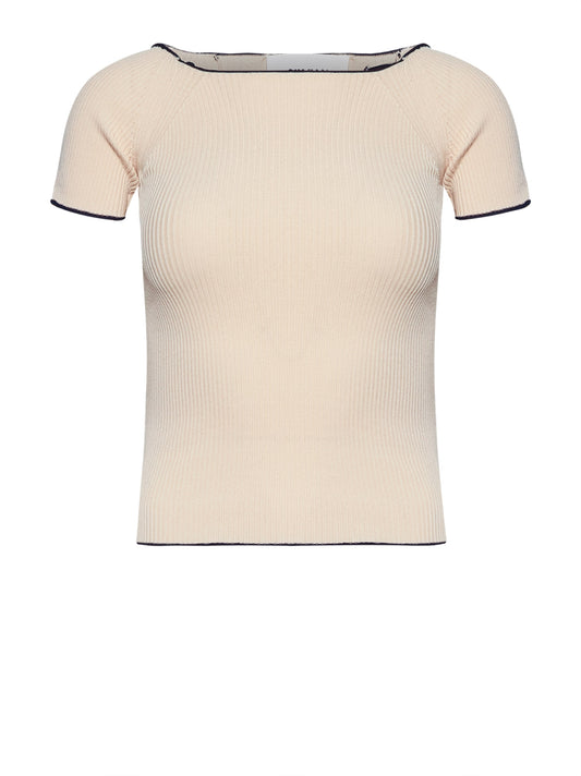 Top beige cuello barco