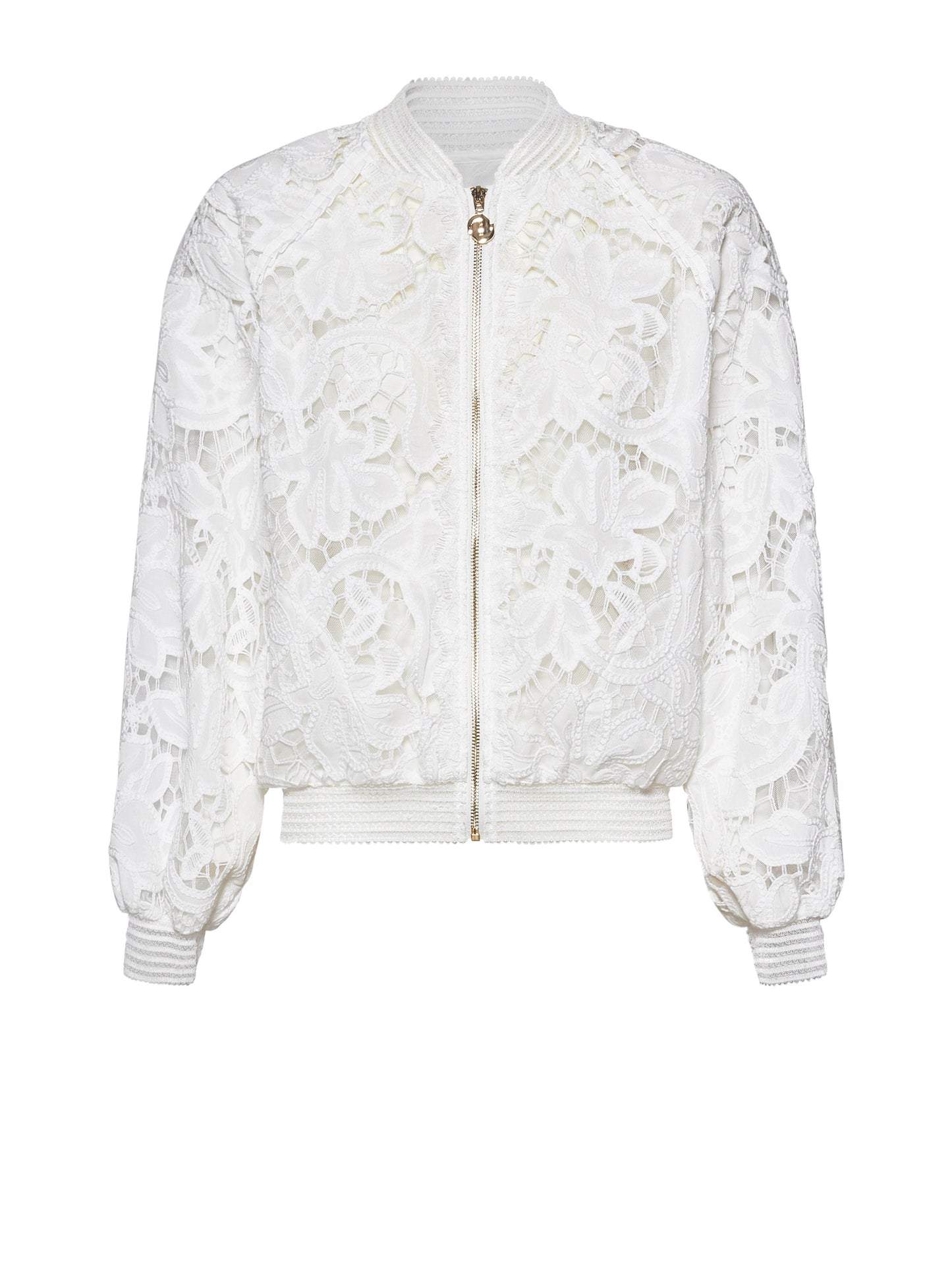 Chaqueta bomber blanca de encaje