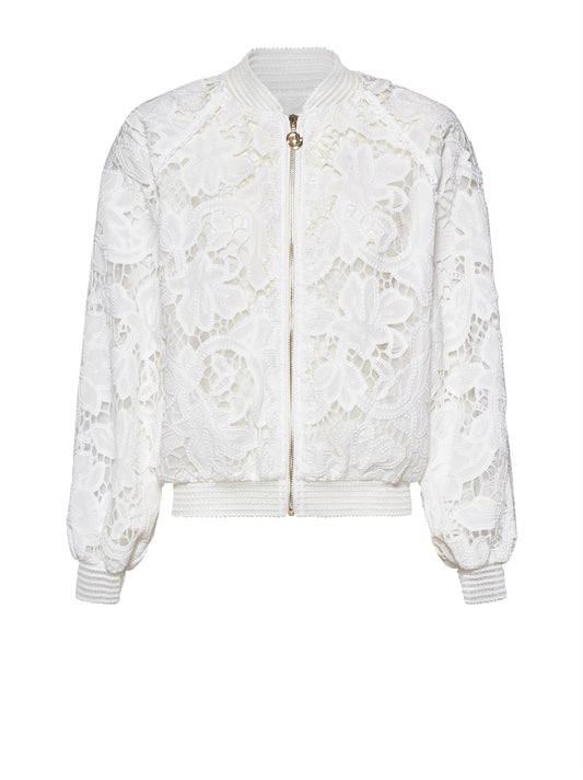 Chaqueta bomber blanca de encaje