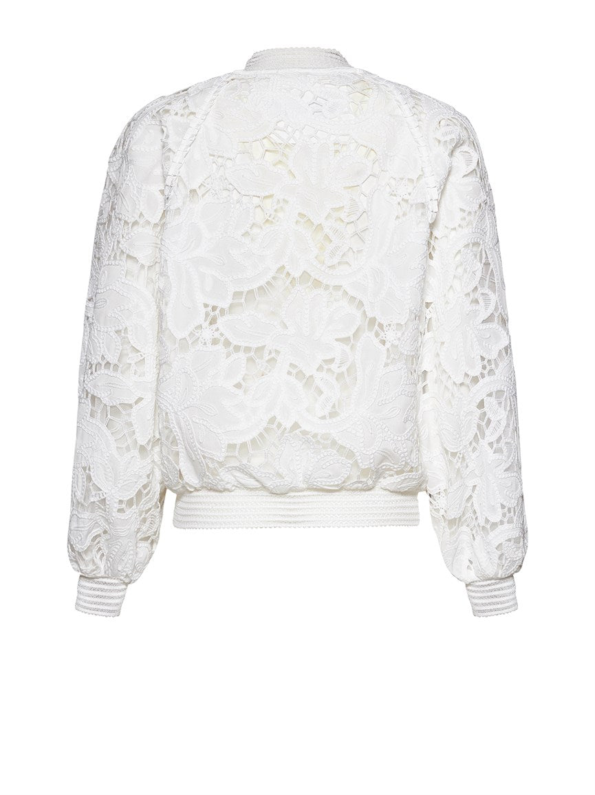 Chaqueta bomber blanca de encaje