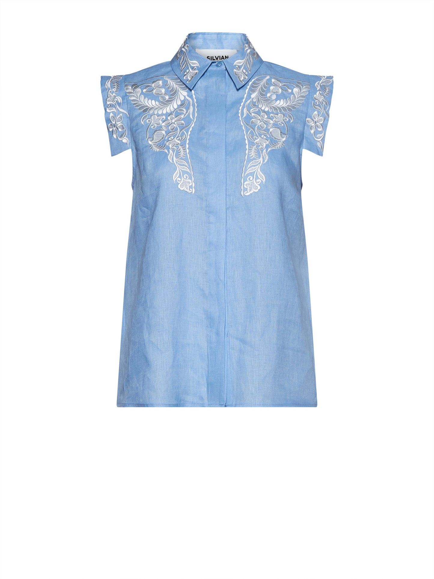 Camisa sin mangas azul.