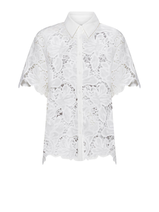 Camisa manga corta blanca encaje.