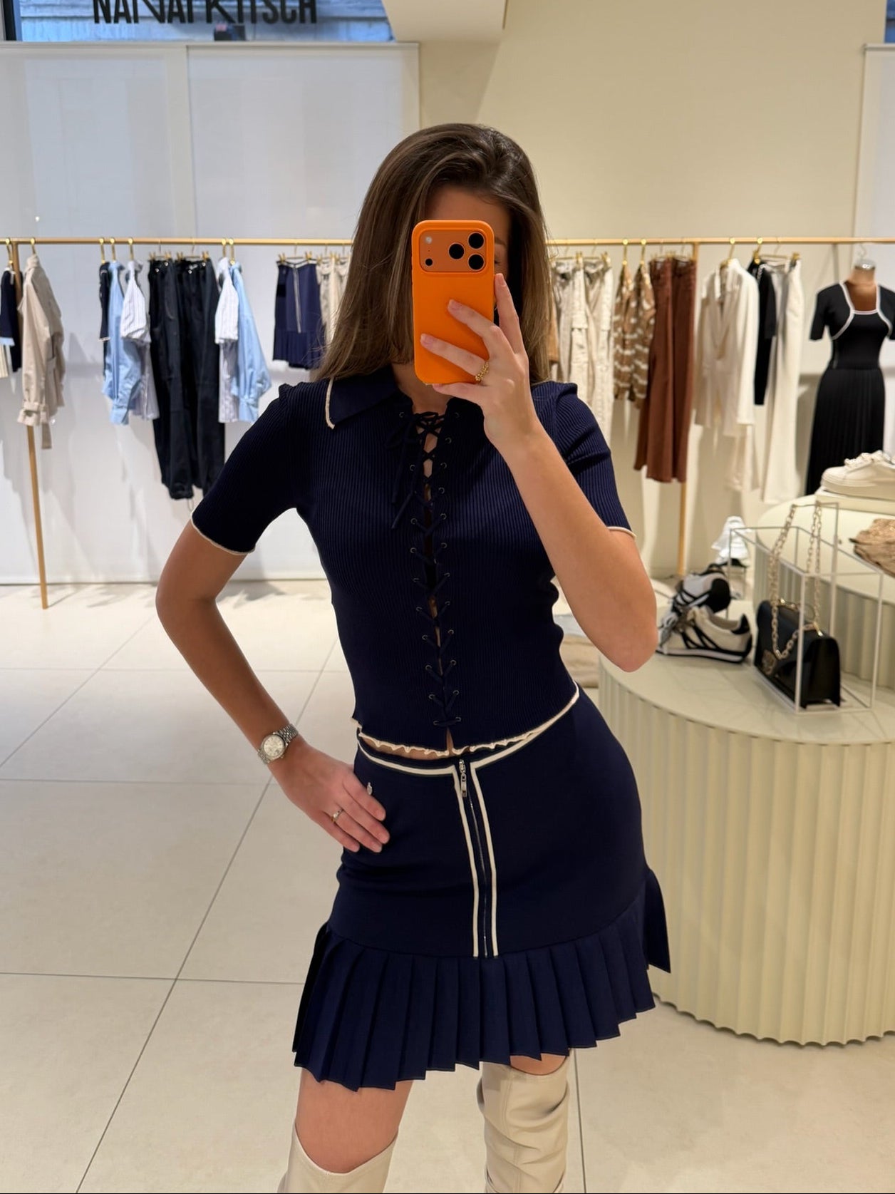 Mini falda plisada azul