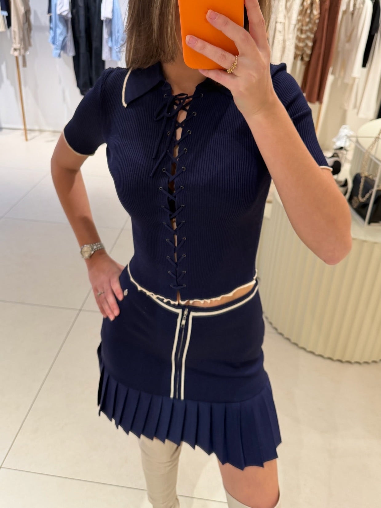 Mini falda plisada azul
