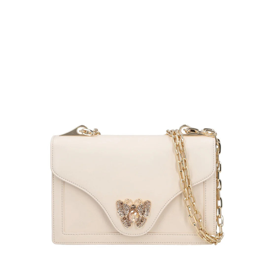 Bolso de hombro beige pequeño.